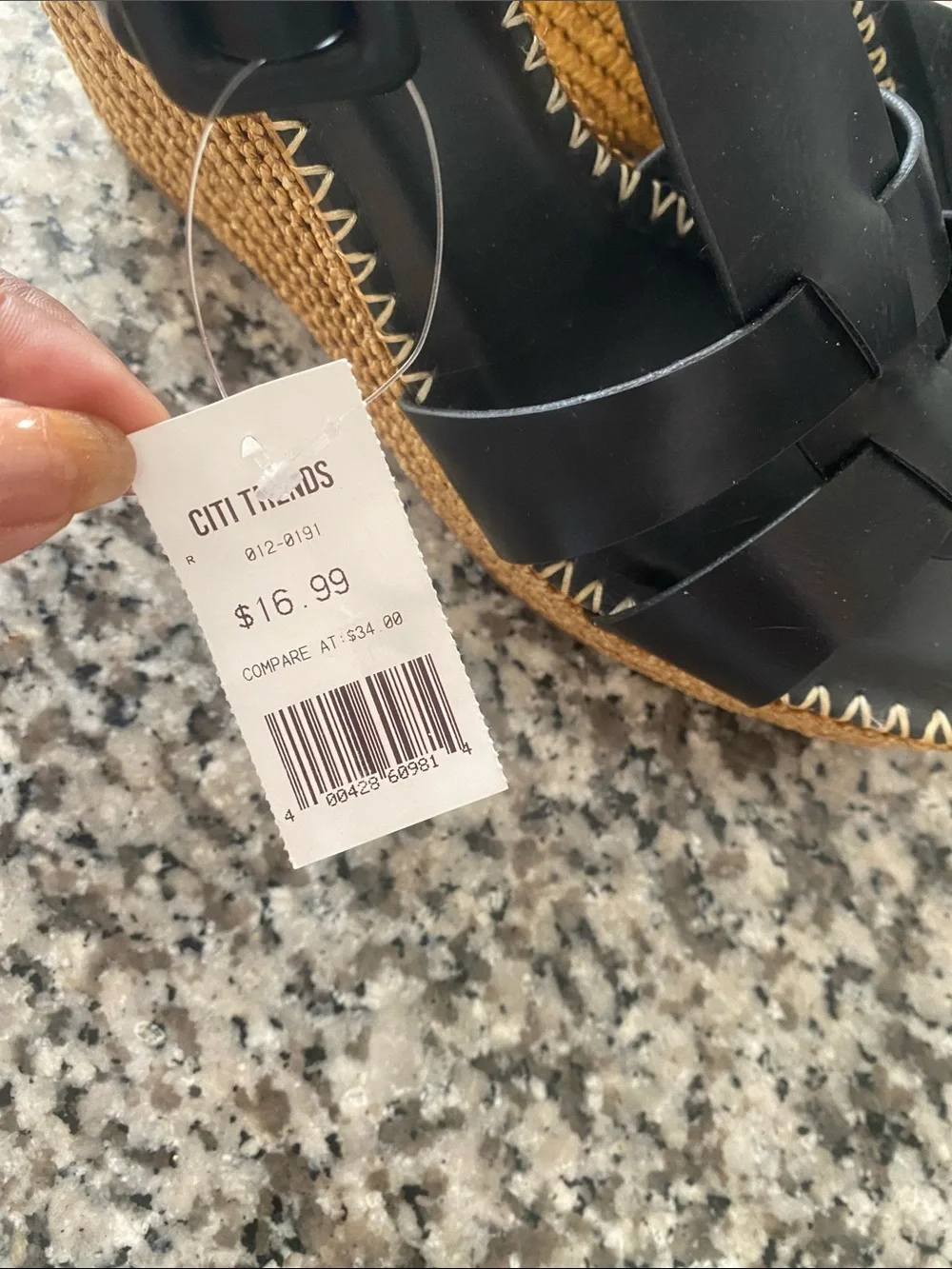 BAMBOO Black Wedge Sandals with Woven Platform